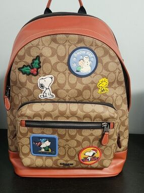 NWOT Coach Snoopy Patch Backpack - Brown & Saddle